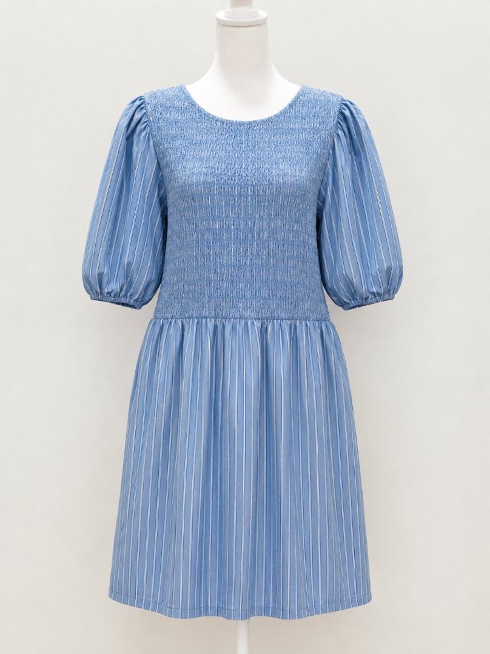 Old Navy Blue White Stripe Smocked Puff Sleeve Flare Mini Dress Pockets XL NWT